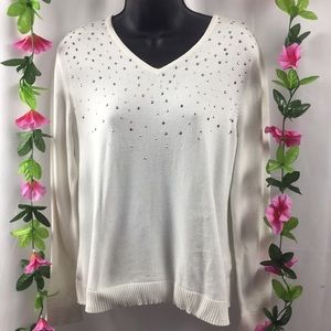 NO BRAND WHITE LONG SLEEVE DIAMOND TOP